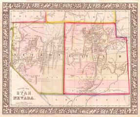 Fototapeta na wymiar 1866, Mitchell Map of Utah and Nevada