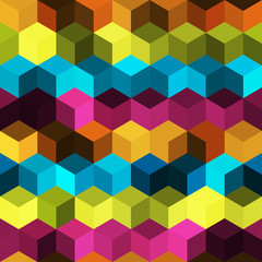 Hexagon grid seamless vector background. Cool polygons with bauhaus corners geometric graphic design. Trendy colors hexagon cells pattern for banner or cover. Honeycomb shapes mosaic backdrop.