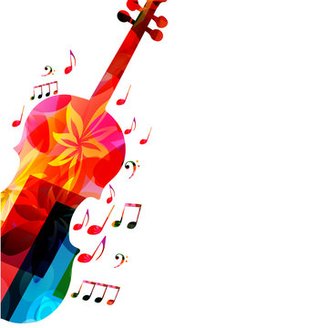 Colorful violoncello with music notes isolated vector illustration design. Music background. Music instrument poster with music notes, festival poster, live concert events, party flyer
