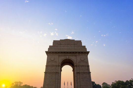 The India Gate is a war memorial located astride the Rajpath, of New Delhi, India.