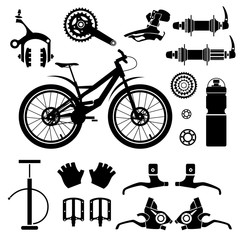 Bicycles. Set of bicycle parts. Isolated vector image.