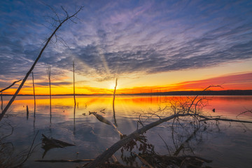 Gorgeous vibrant sunrise over Manasquan Reservoir in New Jersey 