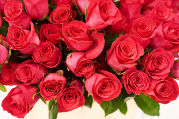 flower shop concept. Close-up beautiful lovely bouquet of red roses