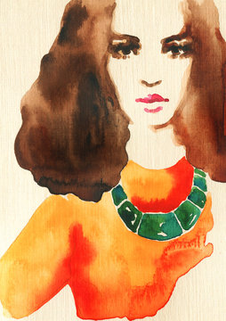beautiful woman. fashion illustration. watercolor painting
