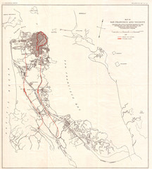 1907, Geological Survey Map of San Francisco Peninsula after 1906 Earthquake
