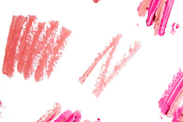 Red and pink lipstick texture white isolated background