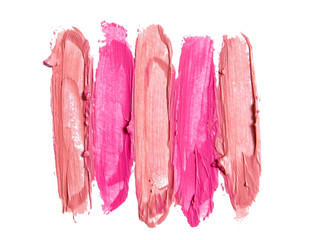 Red and pink lipstick texture white isolated background