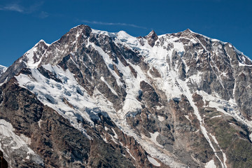 Panoramic view of the imposing east face of Monte Rosa above Macugnaga in Piedmont, Italy.