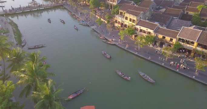 Aerial view of Hoi An old town or Hoian ancient town. Royalty high-quality free stock video footage of Hoi An old town. Hoi An is UNESCO world heritage, one of the most popular destinations in Vietnam