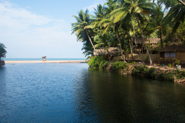 Fototapeta na wymiar A view of the lagoon and the Arabian sea at Cola Beach, Goa, India
