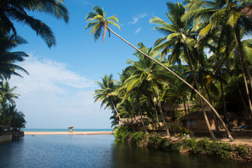A view of the lagoon and the Arabian sea at Cola Beach, Goa, India