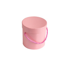 Pink flower box isolated on white background. Gift box. Hat box. Floristics