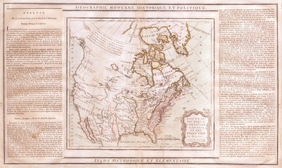 Fototapeta na wymiar 1789, Brion de la Tour Map of North America, Northwest Passage