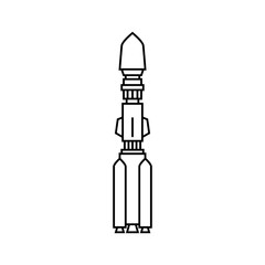 Military Rocket Isolated on White Background , Ammunition, Silhouette Offensive Missile Carrying Warhead, Black and White Vector Illustration