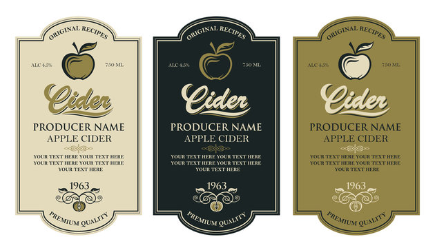 collection of labels for various cider types