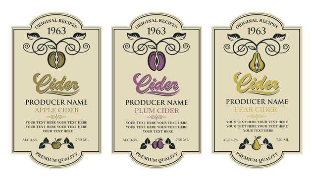 collection of labels for various cider types