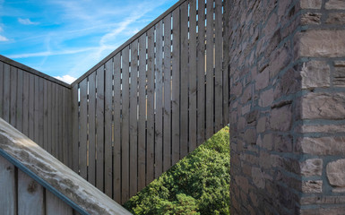 Lookout platform on a watchtower against blue sky