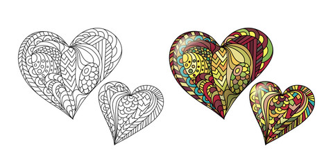 Obraz na płótnie Canvas Zentangle color mandala heart vector dedicated to Valentines day. Adult coloring book page