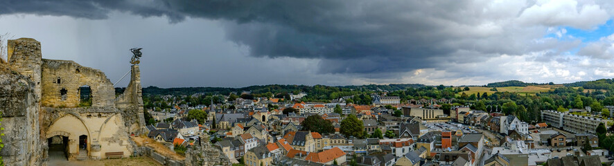 Fototapeta na wymiar Panoramic view from Valkenburg Castle with dark clouds