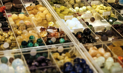 Colored gems on display