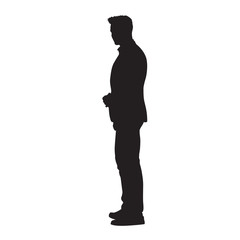 Businessman standing in suit, isolated vector silhouette. Business people