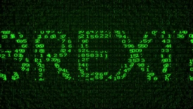 Brexit Text - Digital Data Code Matrix. Camera moving back from extreme close up of the monitor screen, showing Brexit Text.