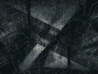 Abstract dark concrete background with wire-frame