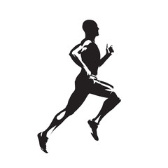 Fototapeta na wymiar Running man, isolated vector silhouette. Sprinting runner, side view
