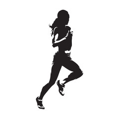 Running woman, isolated vector silhouette. Run, heathy lifestyle