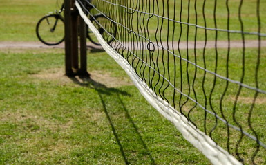 Volleyball net with bicycle