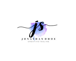 J S Initial watercolor logo on white background. Logo template vector