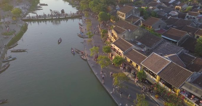 Aerial view of Hoi An old town or Hoian ancient town. Royalty high-quality free stock video footage of Hoi An old town. HoiAn is UNESCO world heritage, one of the most popular destinations in Vietnam