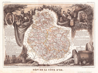 1852, Levasseur Map of the Department Cote D'Or, France, Burgundy or Bourgogne Wine Region