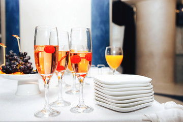 champagne with cherries