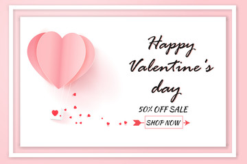 Obraz na płótnie Canvas Valentines day sale with balloon heart pattern on white background,Paper art style.