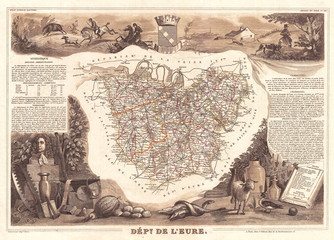 1852, Levasseur Map of the Department de L'Eure, France