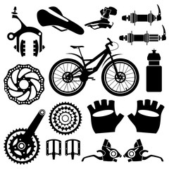 Bicycles. Set of bicycle parts. Isolated vector image.
