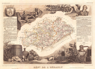 1852, Levasseur Map of the Department de L'Herault, France, Languedoc Wine Region