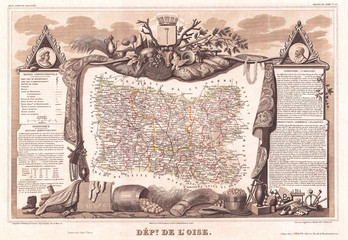 1852, Levasseur Map of the Department De L'Oise, France
