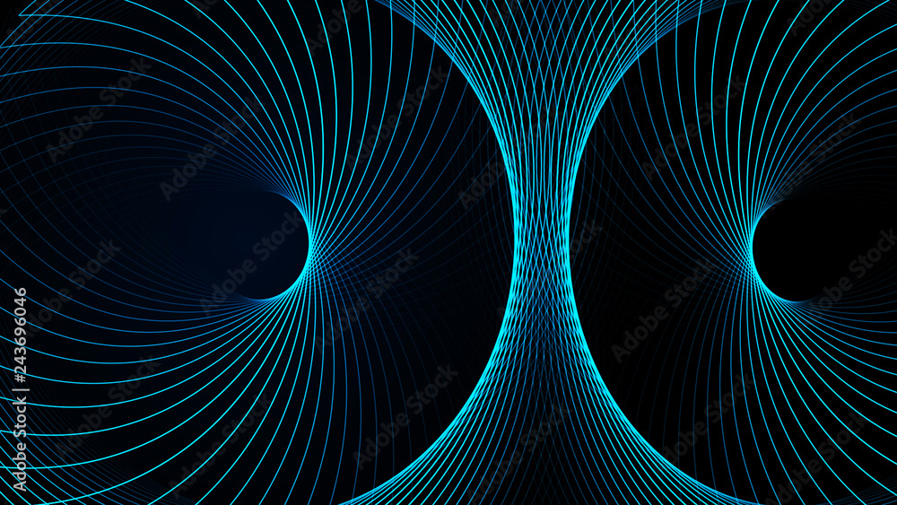 Poster effect of depth of round virtual tunnel. bid data stream visualization. technology banner for busine