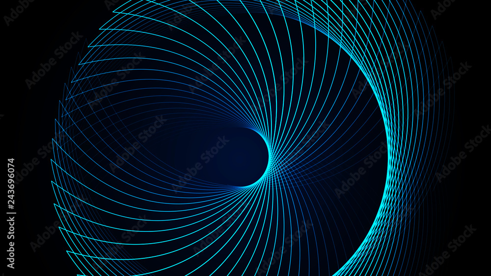 Poster effect of depth of round virtual tunnel. bid data stream visualization. technology banner for busine