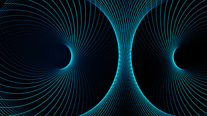 Effect of depth of round virtual tunnel. Bid Data stream visualization. Technology banner for business web presentation. Abstract science fiction futuristic background. 3D rendering. © Tetiana