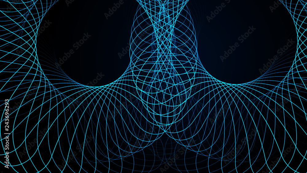 Poster effect of depth of round virtual tunnel. bid data stream visualization. technology banner for busine