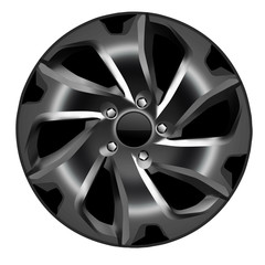 Fototapeta premium Design sketch of an alloy wheel in side view with black background.