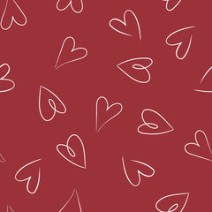 Doodle red Lovely Valentines Day background seamless pattern with cute hearts. Vector illustration.