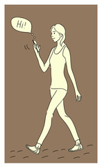 Girl using smartphone flat design cartoon