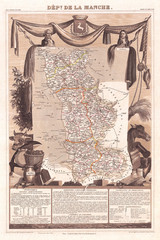 1852, Levasseur Map of the Department De La Manche, France