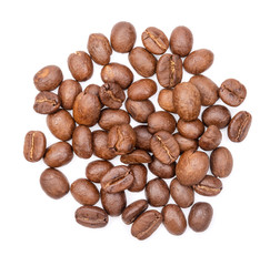Coffee beans. Isolated on a white background, top view