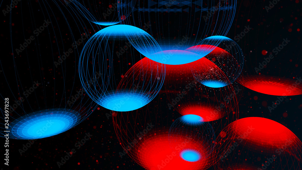Poster flying panoramic spheres in outer space. abstract background with 3d dynamic spheres. graphic concep
