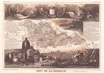 1852, Levasseur Map of the Department De La Moselle, France